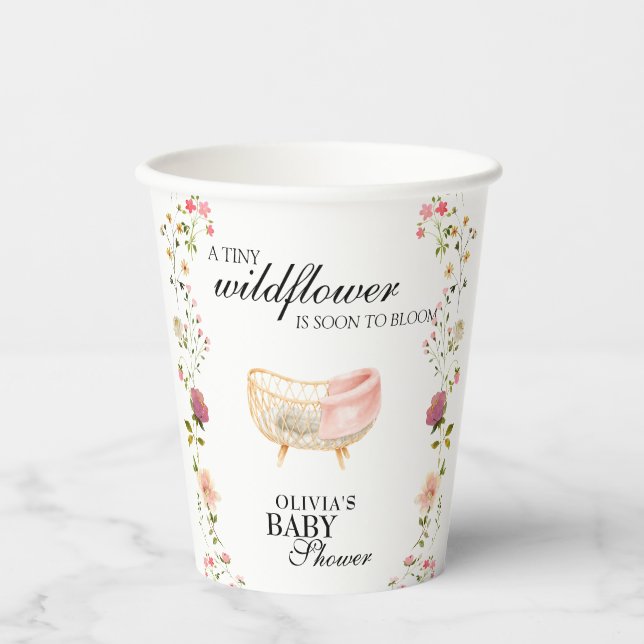 Wildflower Chic Boho Floral Gender Neutral Paper Cups (Front)