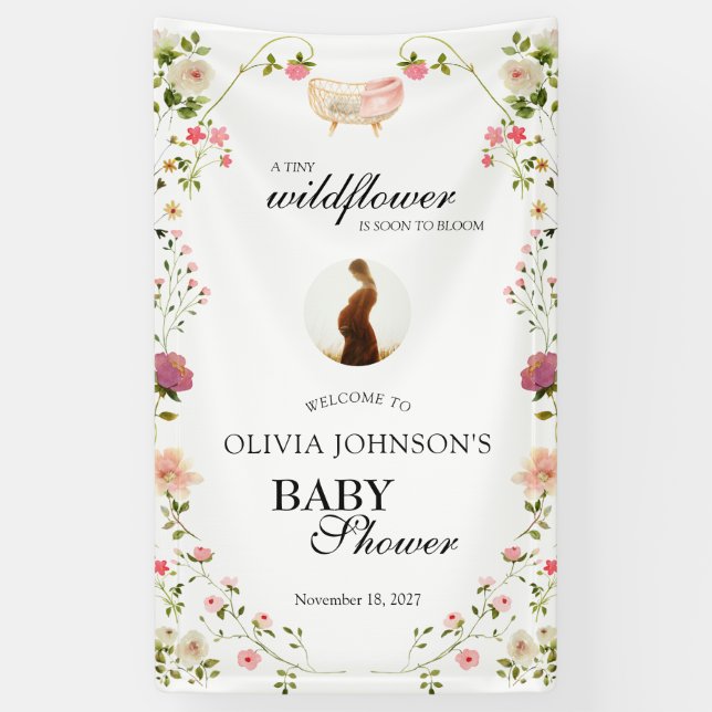 Wildflower Chic Floral Lush Boho White Photo Banner (Vertical)