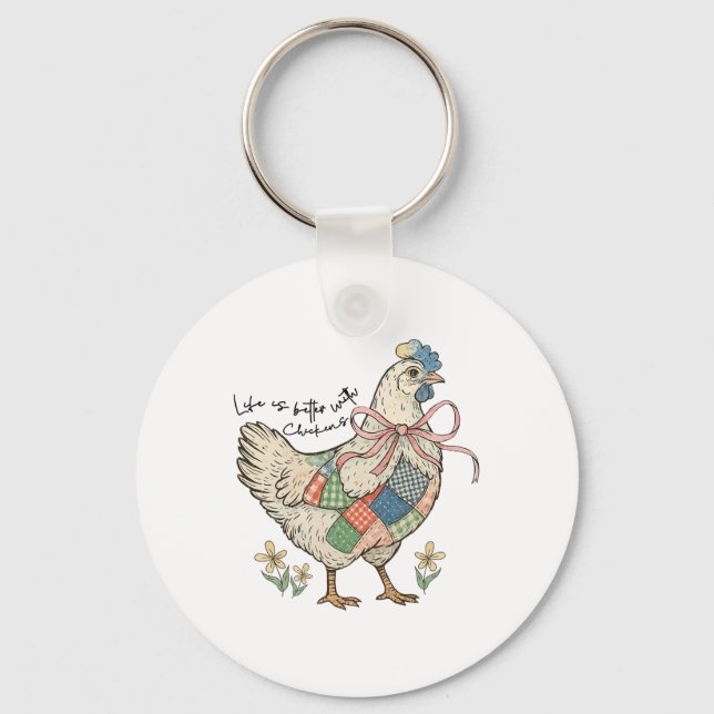 Wildflower Chicken Bow Life Better With Chicken Fa Keychain (Front)