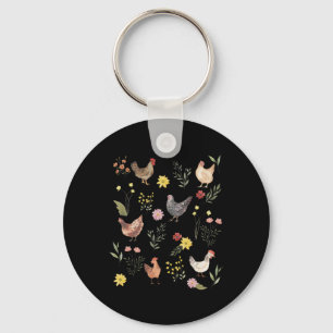 Wildflower Chicken Floral Chicken Lover Cute Farme Keychain