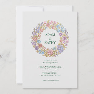 Wildflower Circle Wreath Wedding Invitation