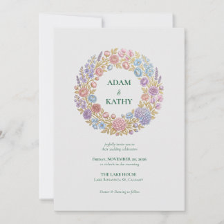 Wildflower Circle Wreath Wedding Invitation