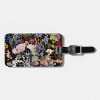 Wildflower Collage Luggage Tag -(black background)