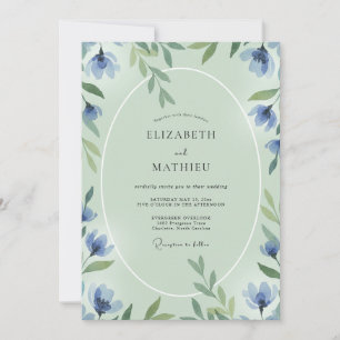 Wildflower Cornflower Mint Leafy Wedding Invitation