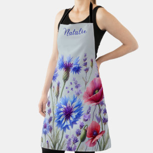 Wildflower Cornflowers Poppies Watercolor Floral Apron