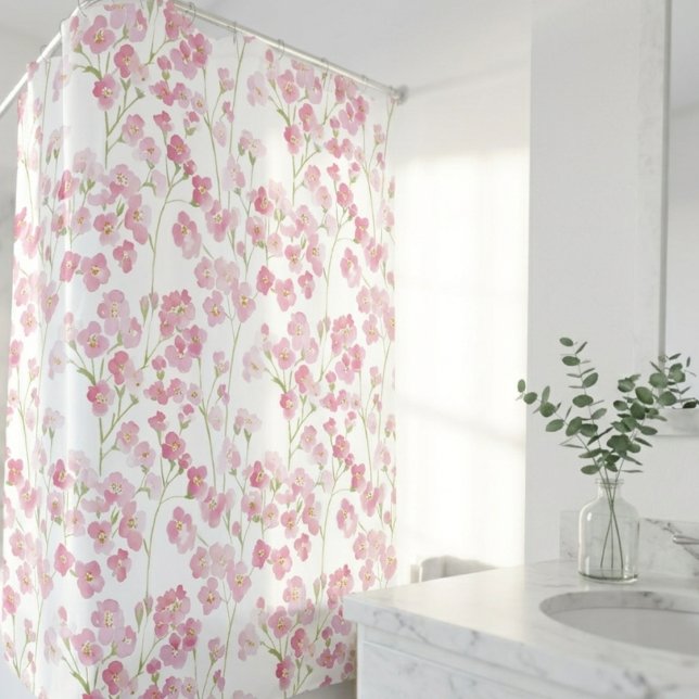 Wildflower Cottagecore Botanical Floral (Watercolor pink wildflower shower curtain—the perfect gift for a cottagecore home.)