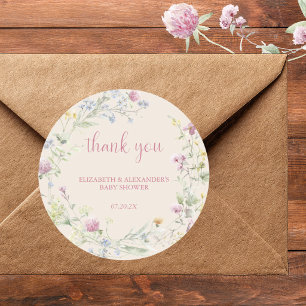 Wildflower Couples Baby Shower Classic Round Stick Sticker