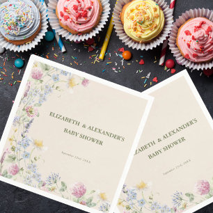 Wildflower Couples Baby Shower Green Font Napkin