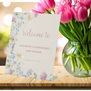Wildflower Couples Baby Shower Welcome Pedestal Sign