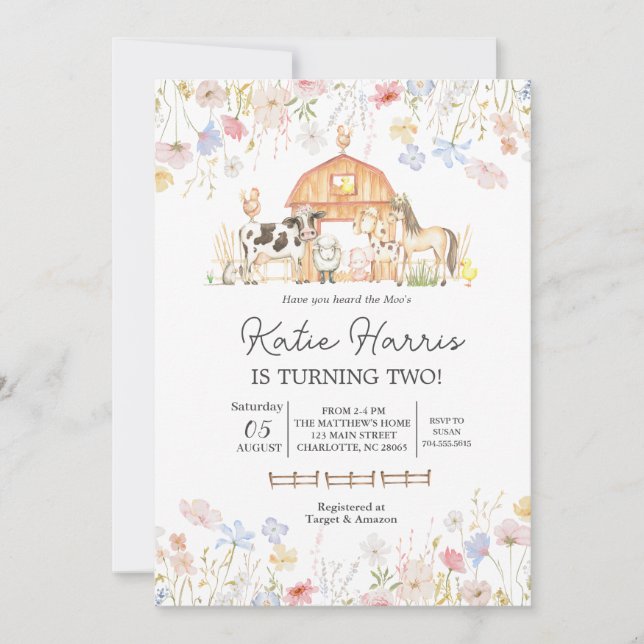 Wildflower Cow Birthday Invitation (Front)