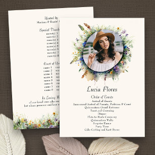 Wildflower Cowgirl Photo Rustic Floral Quinceanera Program