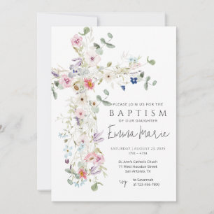 Wildflower Cross Baptism Invitation