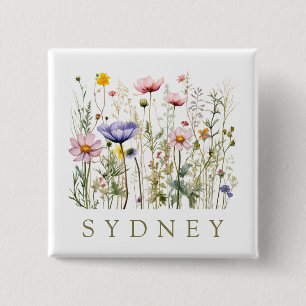 Wildflower Custom Name 2 Inch Square Button
