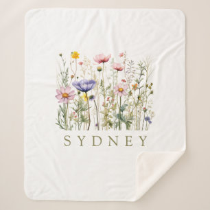 Wildflower Custom Name Sherpa Blanket