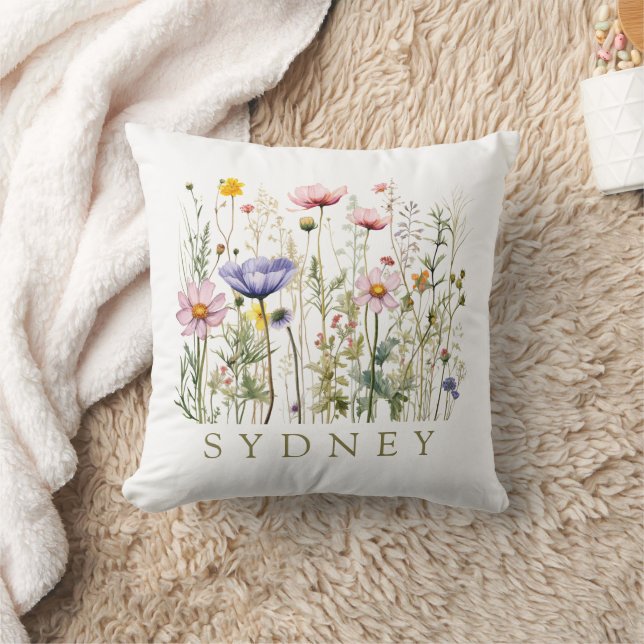Wildflower Custom Name Throw Pillow (Blanket)