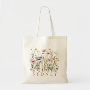 Wildflower Custom Name Tote Bag