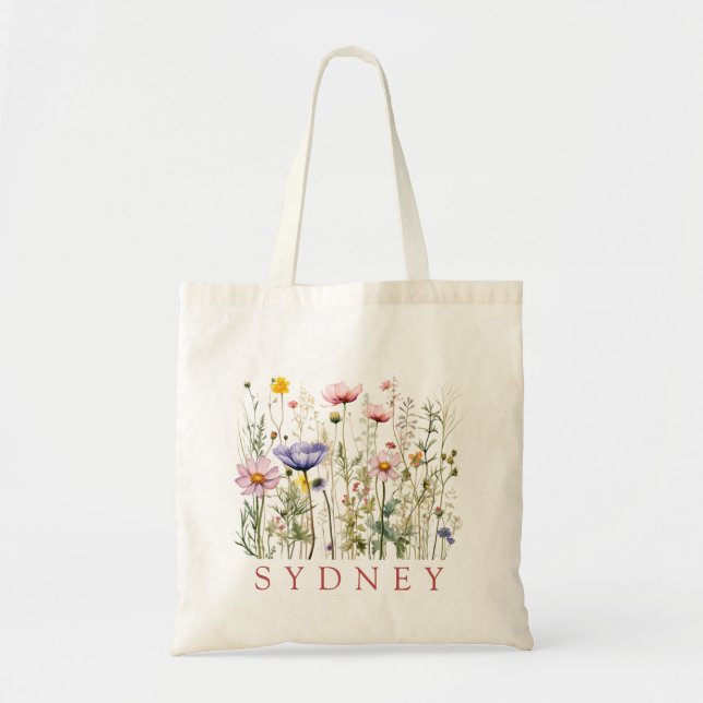 Wildflower Custom Name Tote Bag (Front)