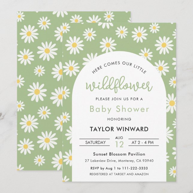 Wildflower Daisy Baby Shower Invitation (Front/Back)