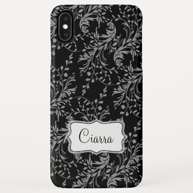 Wildflower damask black grey name Case-Mate iPhone case (Back)