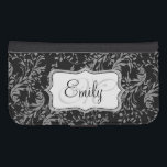 Wildflower damask black white cell flap wallet<br><div class="desc">Stylish modern wildflower damask patterned graphic cell phone flap wallet case. Customize the with your name and one monogram initial,  currently reads Emily M. Original pattern and design by Sarah Trett.</div>