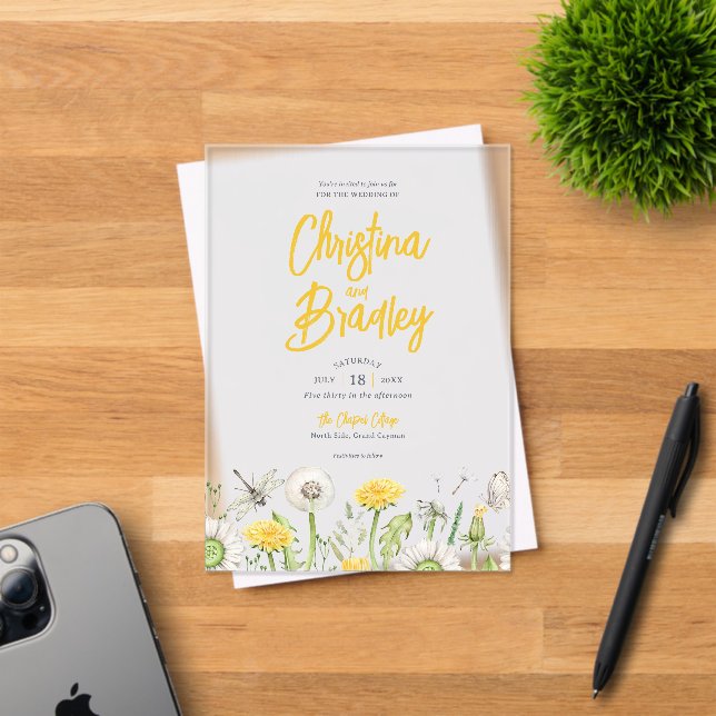 Wildflower Dandelion Garden Wedding Acrylic Invitations (Insitu (Invitation Card))