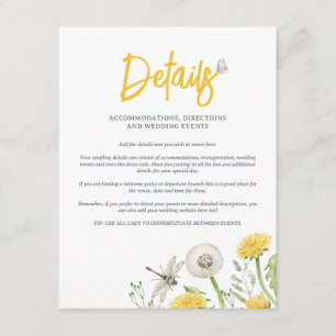 Wildflower Dandelion Garden Wedding Details Enclosure Card