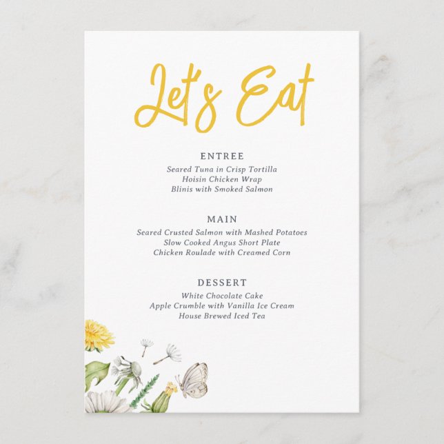 Wildflower Dandelion Garden Wedding Menu (Front)