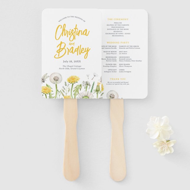 Wildflower Dandelion Garden Wedding Program Hand Fan (Front and Back)