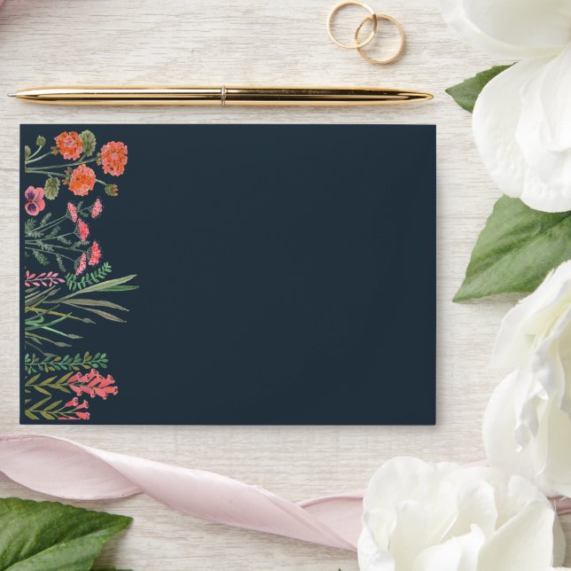 Wildflower Dark Blue Bridal Shower Envelope (Wedding)