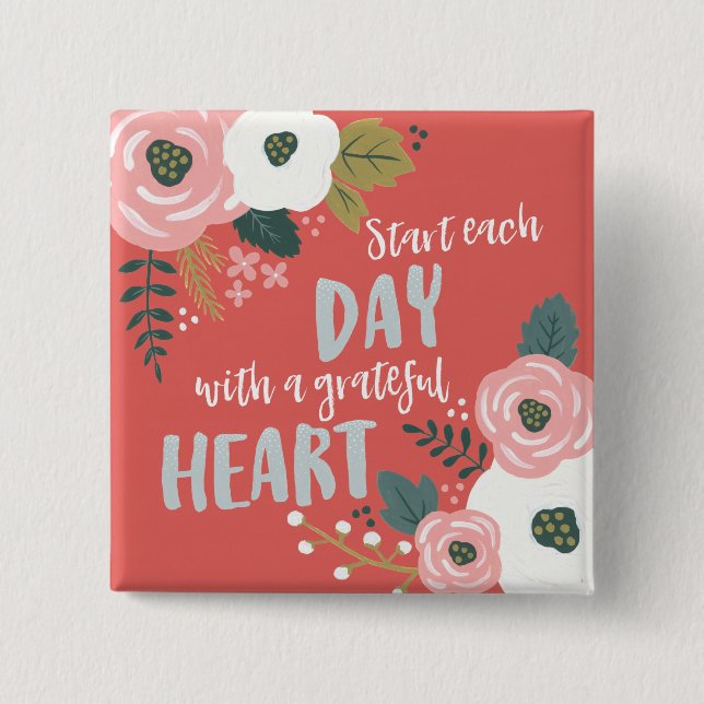 Wildflower Daydreams - Grateful Heart Typography 2 Inch Square Button (Front)