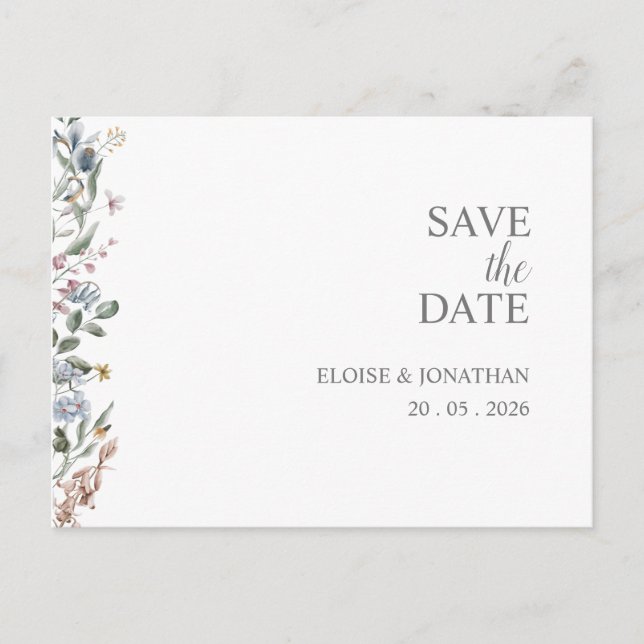 Wildflower Delicate Floral Save The Date Postcard (Front)
