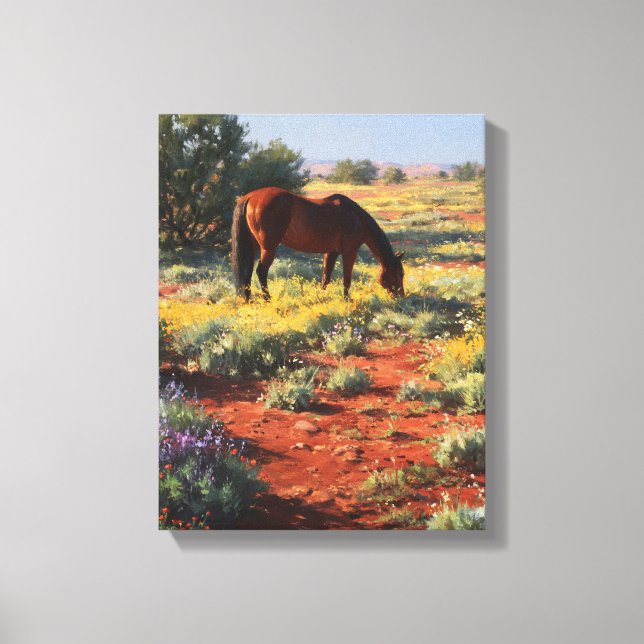 Wildflower Desert Grazing Horse Art Canvas Print (Front)