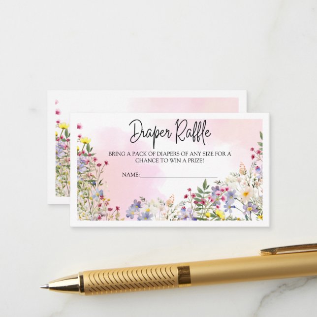 Wildflower Diaper Raffle Enclosure Card (Front/Back In Situ)