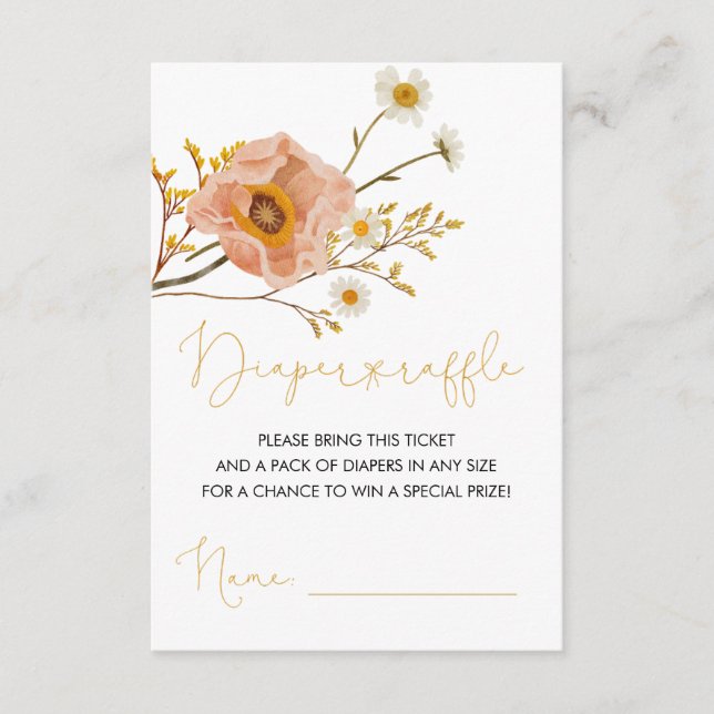 Wildflower Diaper Raffle Ticket , Bohemian Shower  Enclosure Card (Front)