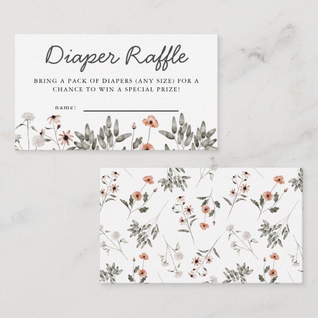 Wildflower Diaper Raffle Ticket Enclosure Card (Front/Back)