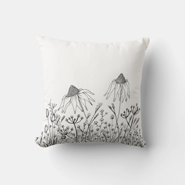 Wildflower drawing throw pillow (Front)