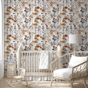 Wildflower Dried Vintage Flower Pattern Wallpaper