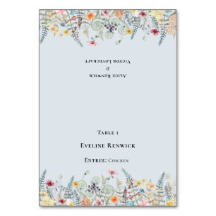 Wildflower Dusty Blue Menu Foldable Place Card 