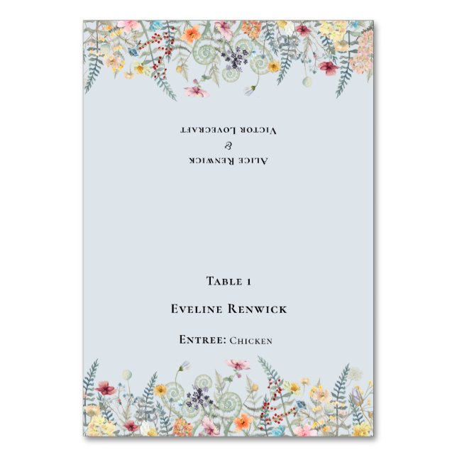 Wildflower Dusty Blue Menu Foldable Place Card  (Front)