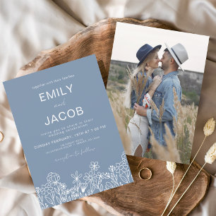 Wildflower Dusty Blue Photo Botanical Wedding Invitation