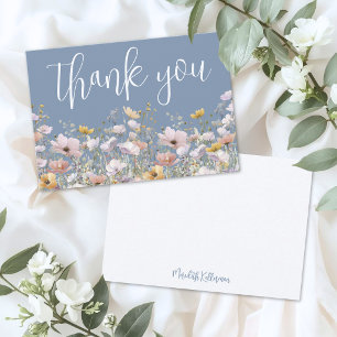 Wildflower Dusty Blue Thank You Card