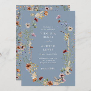 Wildflower Dusty Blue Wedding Invitation