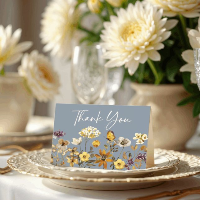  Wildflower Dusty Blue Wedding Thank You Card (Creator Uploaded)