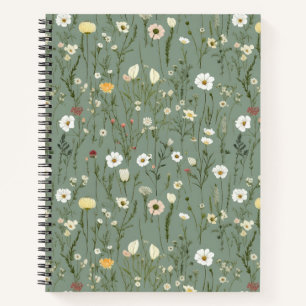Wildflower Dusty Sage Floral Green Notebook