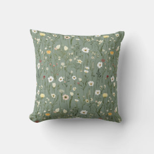 Wildflower Dusty Sage Floral Green Throw Pillow