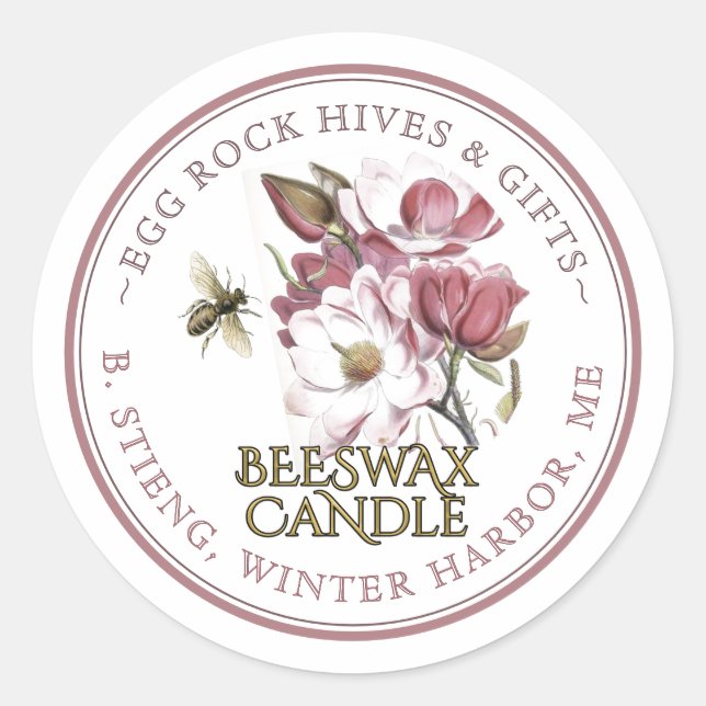Wildflower Editable Beeswax Candle Label Pink Bee (Front)