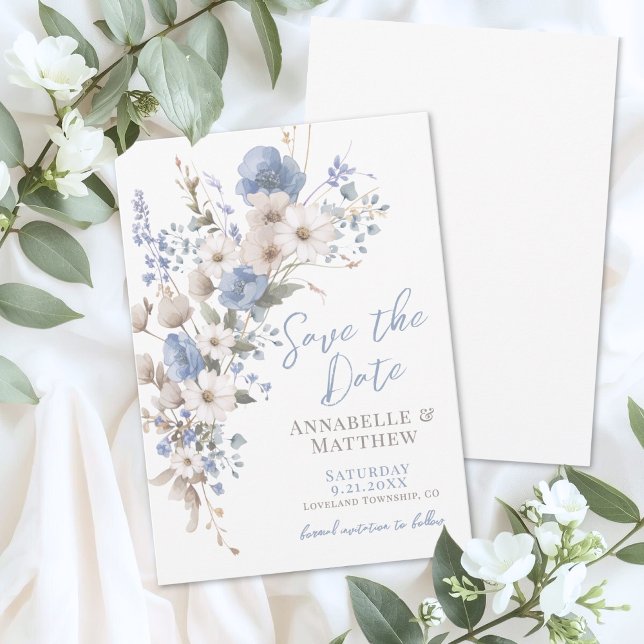 Wildflower Elegant Blue Floral Wedding Save The Date (Wildflower Elegant Blue Floral Wedding Save the Date)