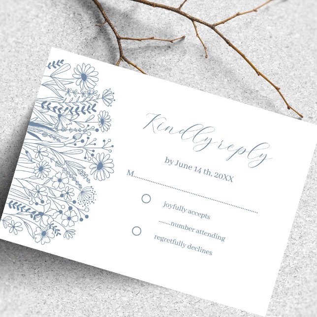  Wildflower Elegant Boho Dusty Blue Wedding RSVP (Creator Uploaded)