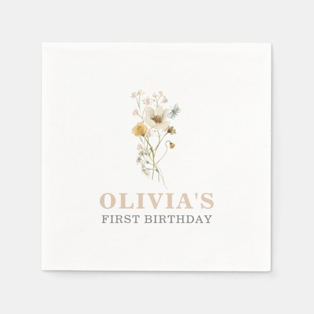 Wildflower Elegant boho garden First Birthday Napkin (Front)