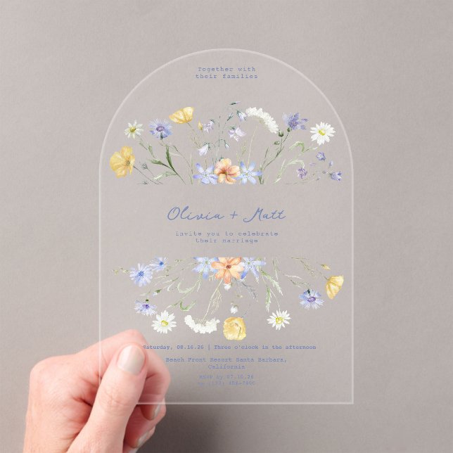 Wildflower Elegant Handwritten Wedding Wedding  Acrylic Invitations (Insitu (Handheld))
